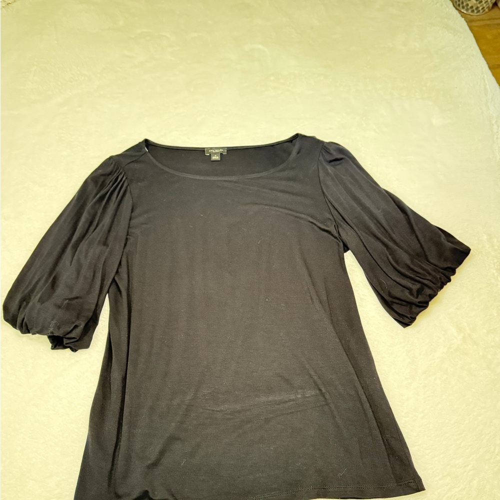 Ann Taylor Factory Black Blouse with Puff Sleeves